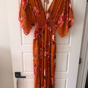 Promesa Rust Floral V-Neck Maxi Dress